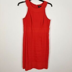 Adrianna Papell Women Linen Blend Retro Style Dress Size 14 Red Sleeveless